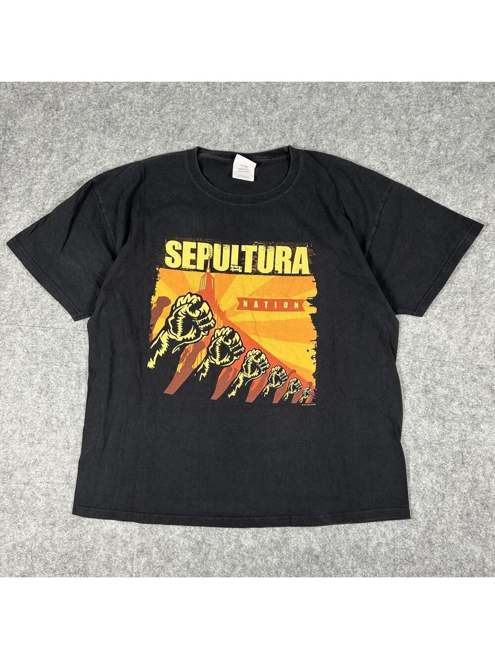 Vintage 2004 Sepultura Nation Black Band Heavy Metal T Shirt Size XL